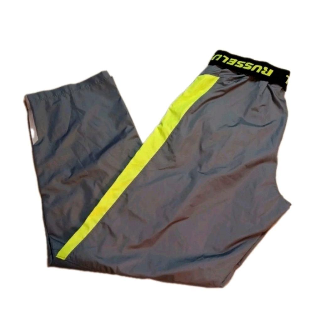 Russell Athletic Men's Gray and Lime Green Pants Size Medium M